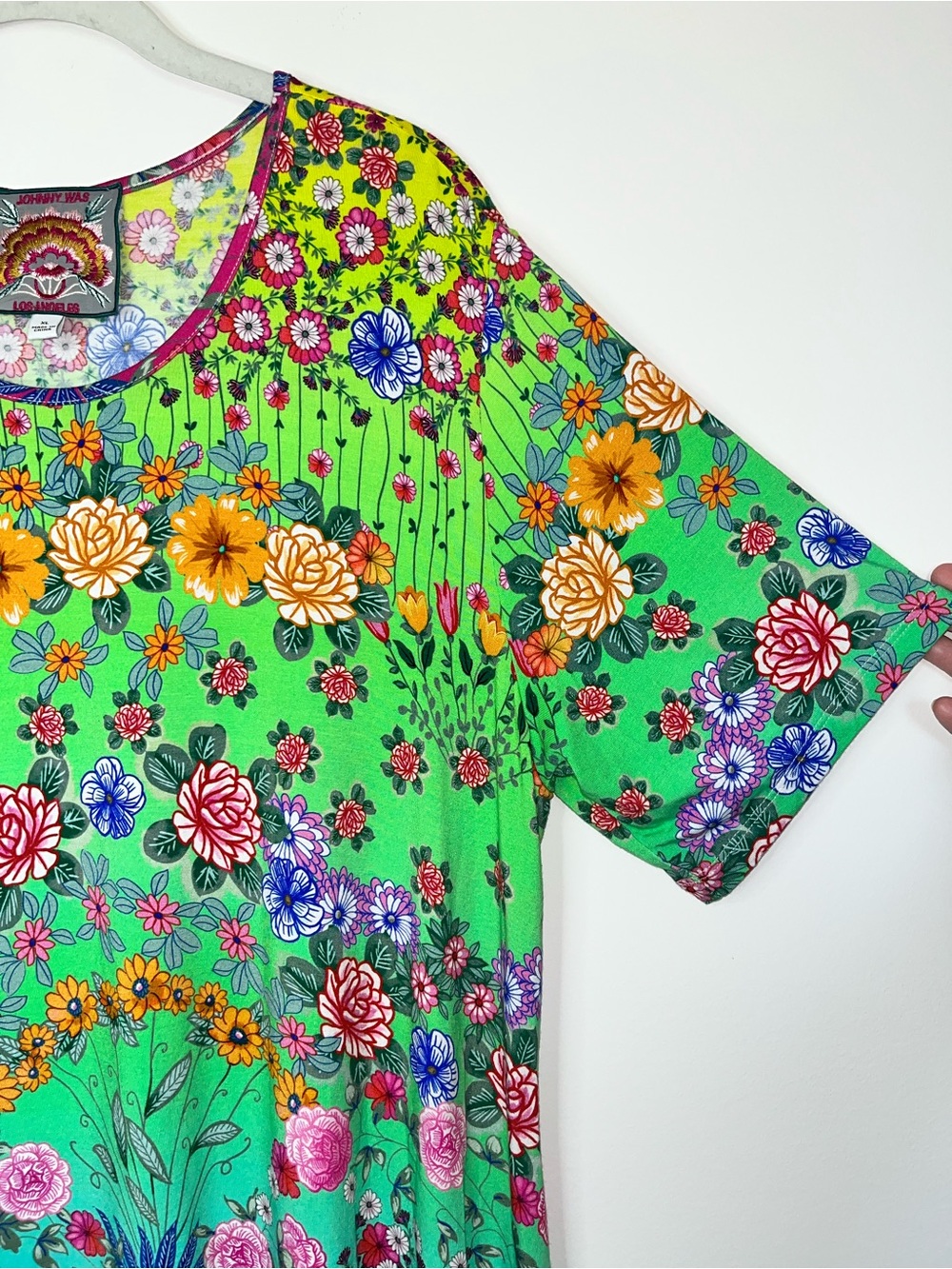 Johnny Was Rainbow Field Floral Tunic Dress XL Colorful Boho Artsy - Picture 6 of 8